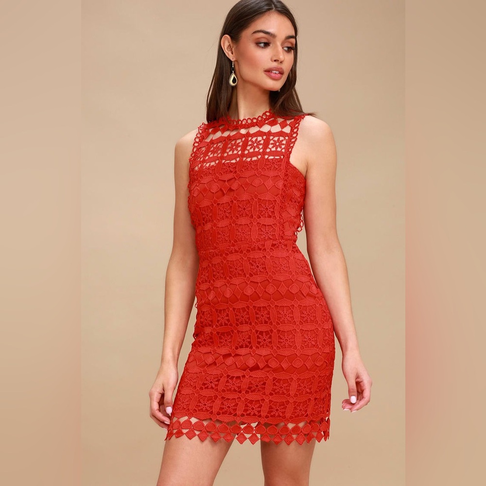 Lulus Pay Tribute Red Crochet Lace Dress